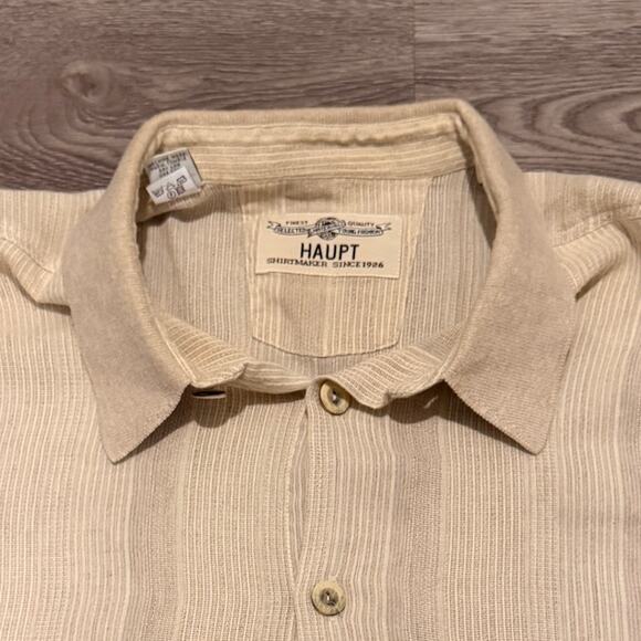 Haupt Men Cotton Linen Short Sleeve Button Shirt XL Beige Textured Resort Casual - Picture 3 of 8